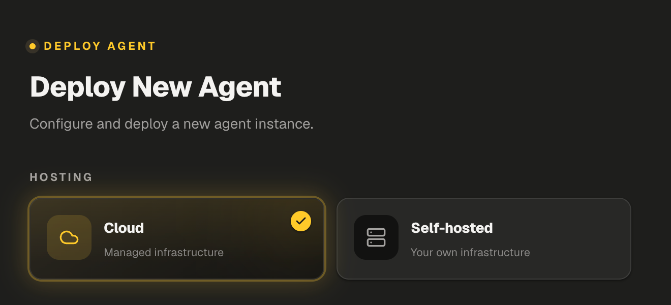 BeeOS Deploy New Agent Hosting 选择界面
