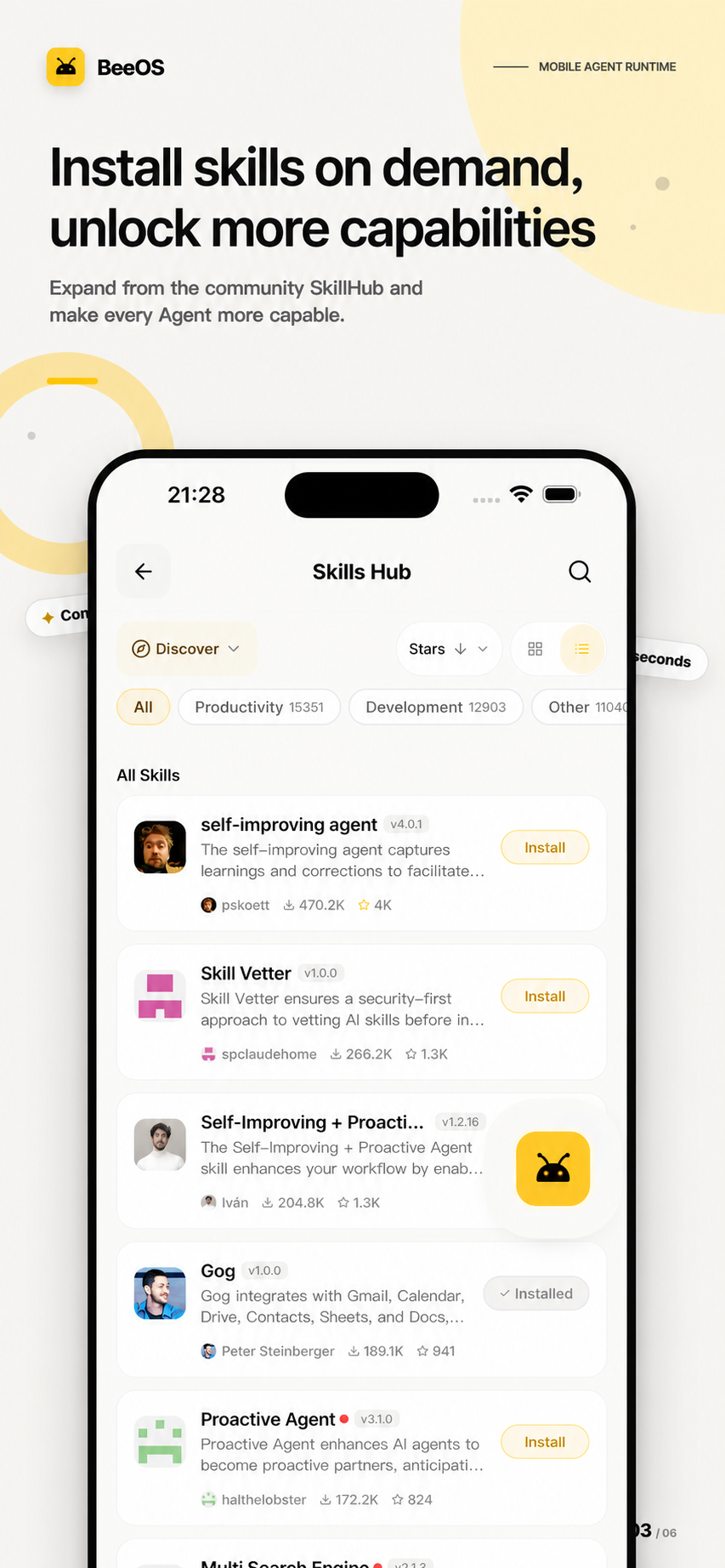 BeeOS Skills Hub interface